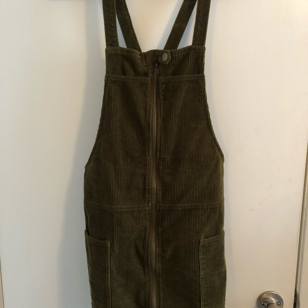 Forever 21 green corduroy zip up overall dress